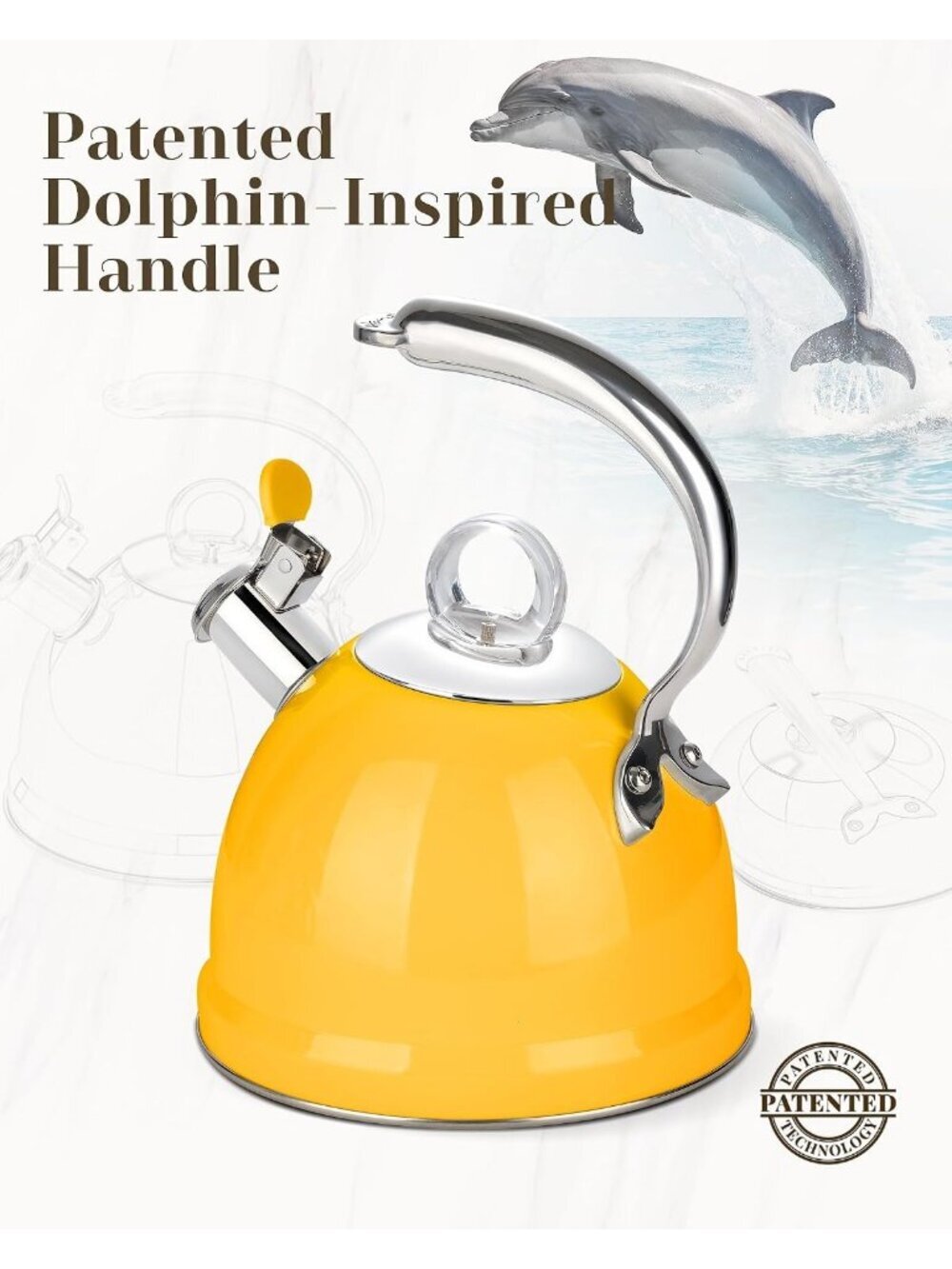 2.5 Qt Stainless Steel Whistling Tea Kettle for Gas, Electric Induction Yellow - Picture 2 of 7